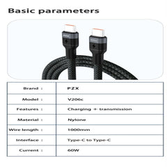 Data and charging cable - Type-C to Type C 60W - 1m - V206C
