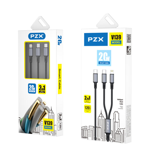 Data and charging cable - 2 in 1 Cable 1200mm Type C Lightning - V139